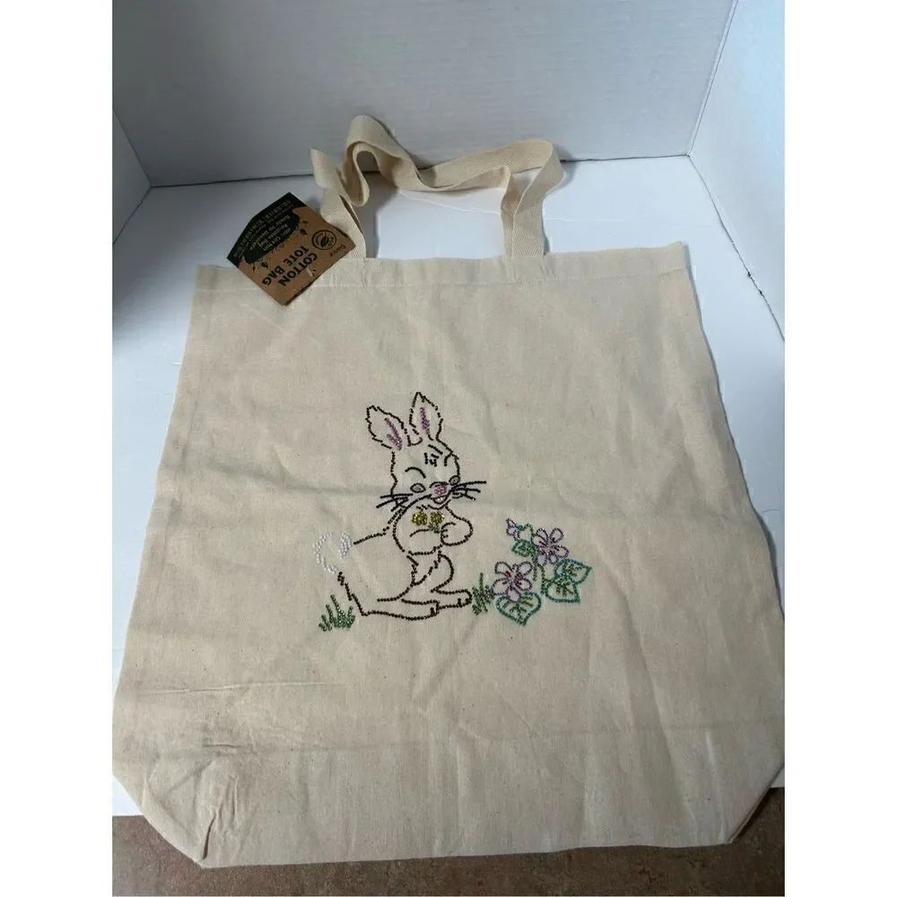 Cotton Tote bag-Spring Bunny-with rhinestones